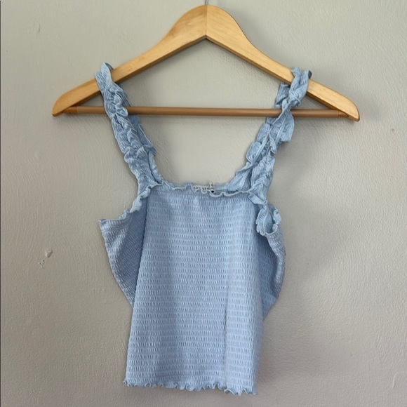 Paper Crane Blue Ruffled Ribbed Tank Top large - Picture 1 of 4